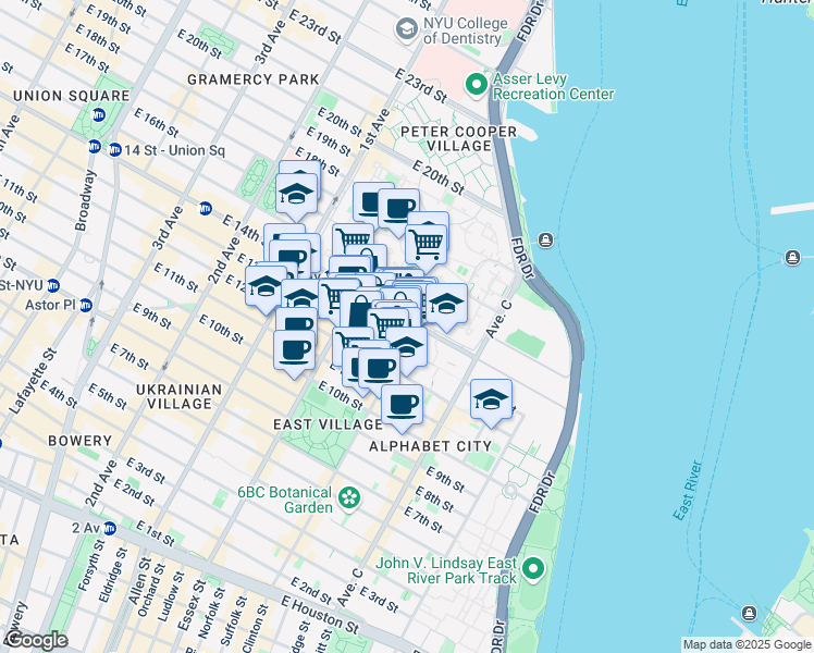 map of restaurants, bars, coffee shops, grocery stores, and more near in New York