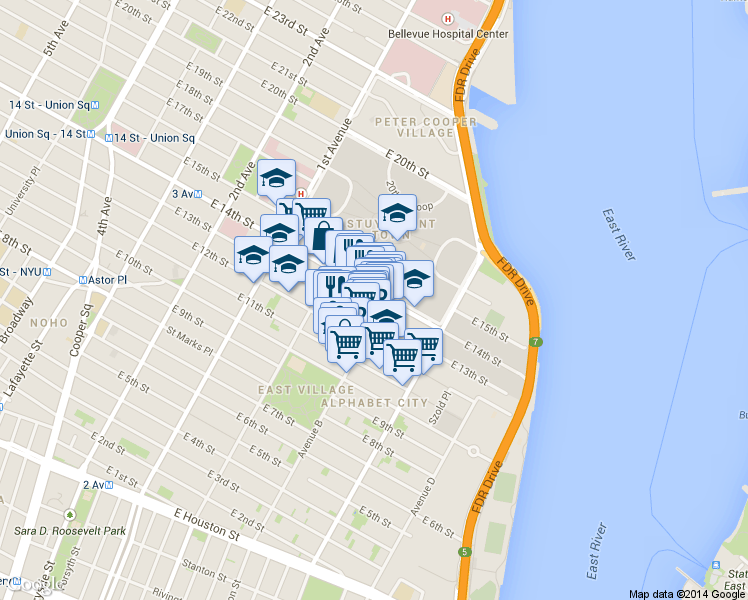 map of restaurants, bars, coffee shops, grocery stores, and more near in New York