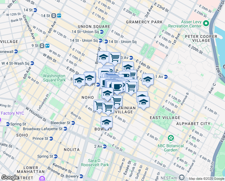 map of restaurants, bars, coffee shops, grocery stores, and more near in New York