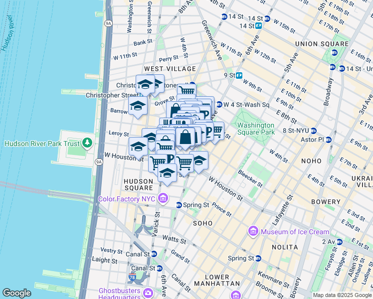 map of restaurants, bars, coffee shops, grocery stores, and more near in New York