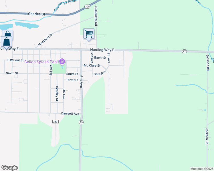 map of restaurants, bars, coffee shops, grocery stores, and more near 280 8th Avenue in Galion
