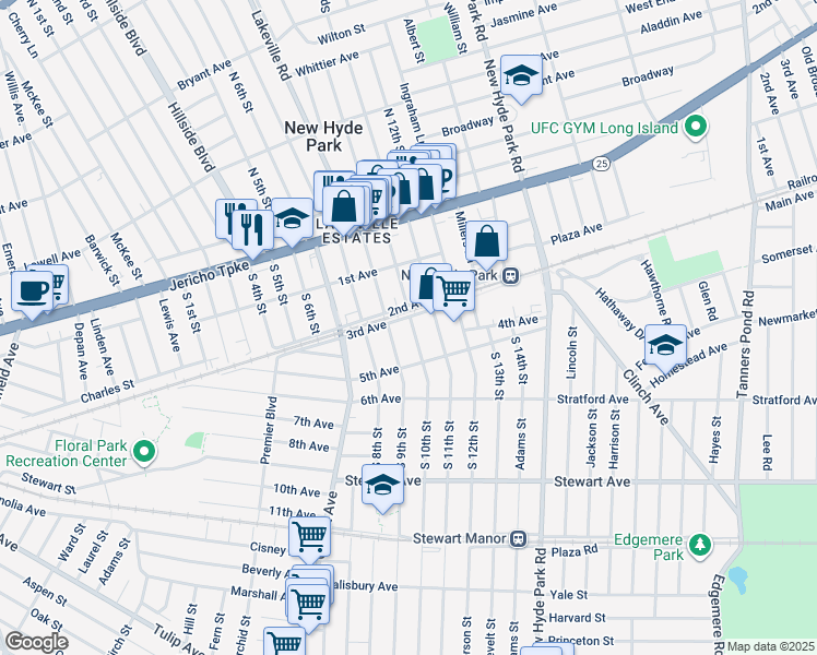 map of restaurants, bars, coffee shops, grocery stores, and more near 914 3rd Avenue in New Hyde Park