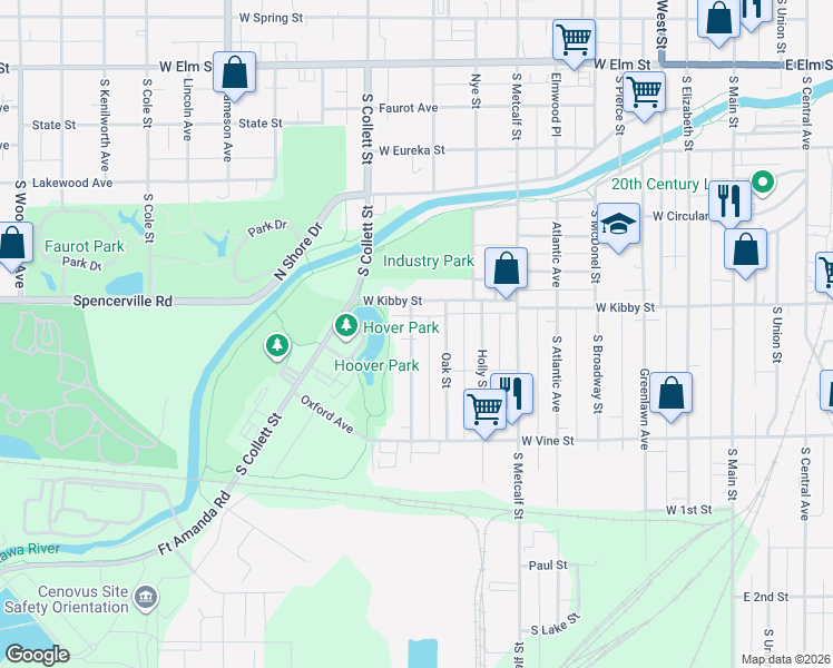 map of restaurants, bars, coffee shops, grocery stores, and more near 721 Weadock Avenue in Lima