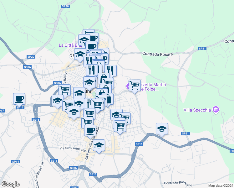 map of restaurants, bars, coffee shops, grocery stores, and more near 101 Corso Vittorio Emanuele II in Provincia di Brindisi