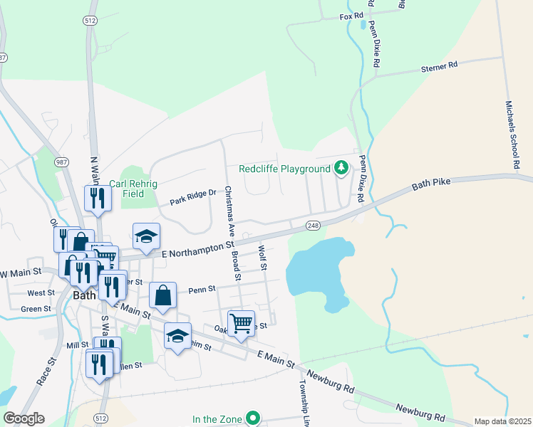 map of restaurants, bars, coffee shops, grocery stores, and more near 525 Easter Terrace in Bath