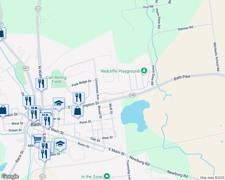map of restaurants, bars, coffee shops, grocery stores, and more near 525 Easter Terrace in Bath