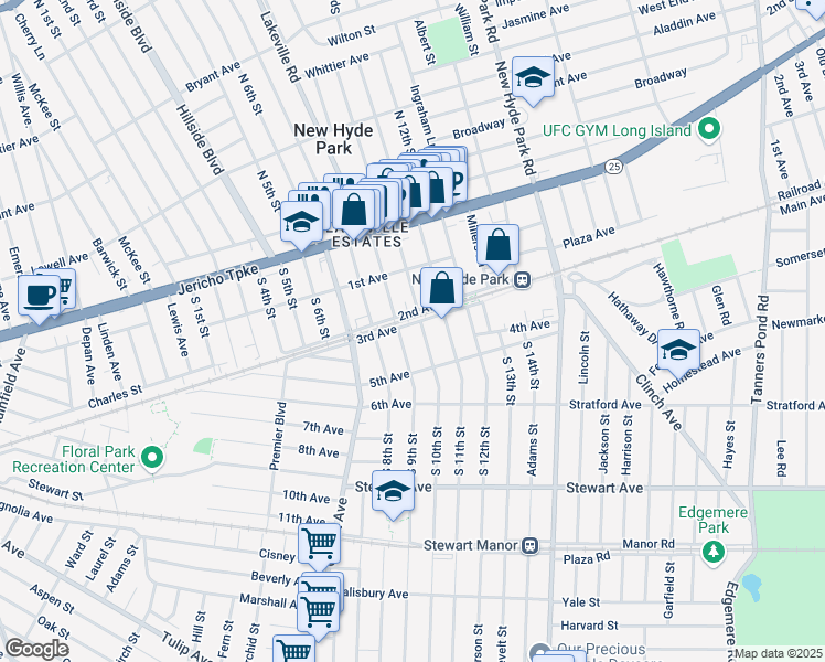 map of restaurants, bars, coffee shops, grocery stores, and more near 914 3rd Avenue in New Hyde Park