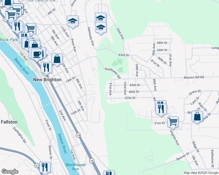map of restaurants, bars, coffee shops, grocery stores, and more near 4504 31st Ave in New Brighton