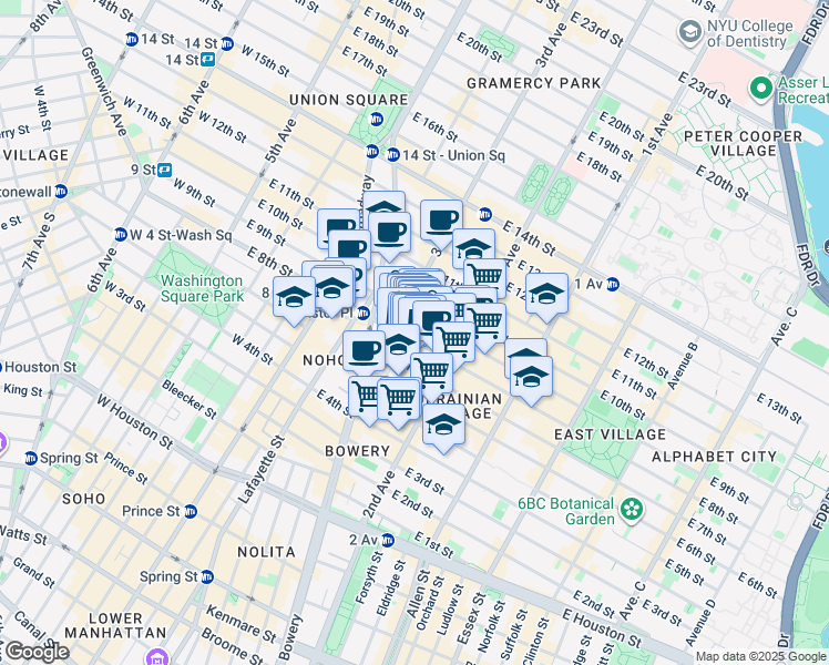 map of restaurants, bars, coffee shops, grocery stores, and more near 11 Saint Marks Place in New York
