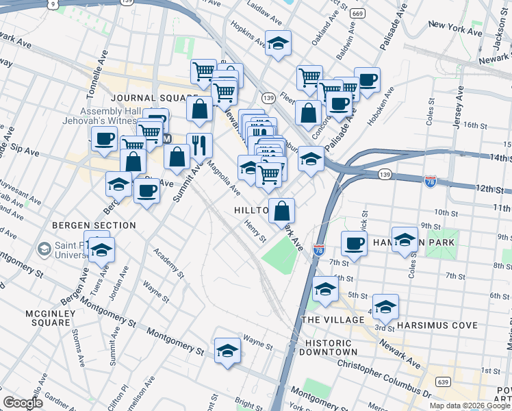 map of restaurants, bars, coffee shops, grocery stores, and more near in Jersey City