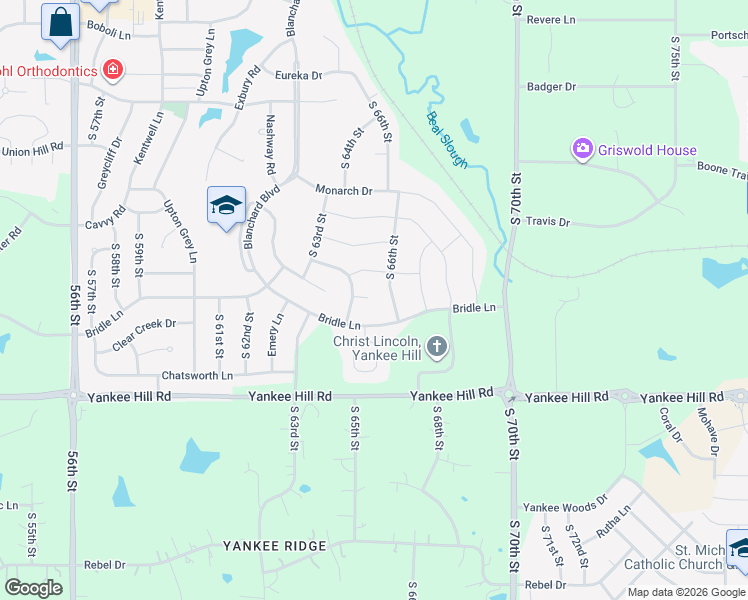 map of restaurants, bars, coffee shops, grocery stores, and more near 6530 Aiden Circle in Lincoln