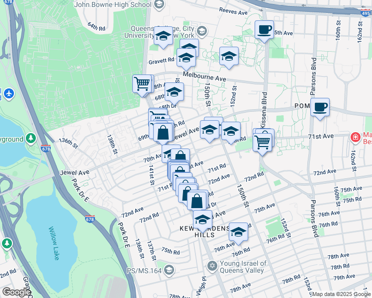 map of restaurants, bars, coffee shops, grocery stores, and more near in Queens
