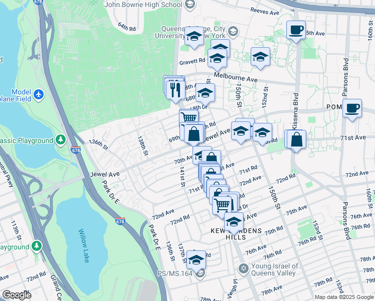 map of restaurants, bars, coffee shops, grocery stores, and more near in Queens