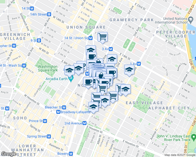 map of restaurants, bars, coffee shops, grocery stores, and more near in New York