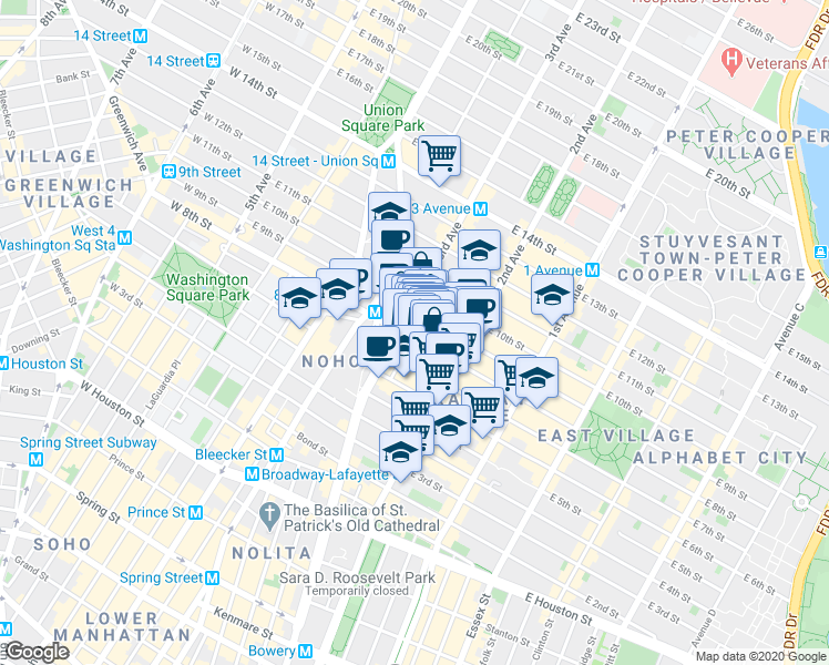map of restaurants, bars, coffee shops, grocery stores, and more near in New York