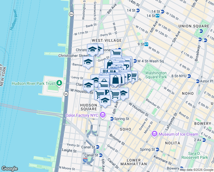 map of restaurants, bars, coffee shops, grocery stores, and more near in New York