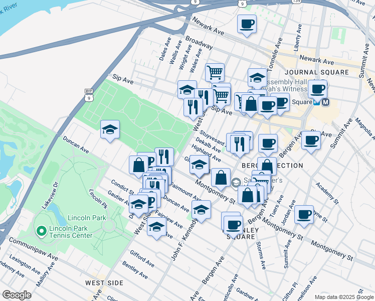 map of restaurants, bars, coffee shops, grocery stores, and more near 854 County Road 641 in Jersey City