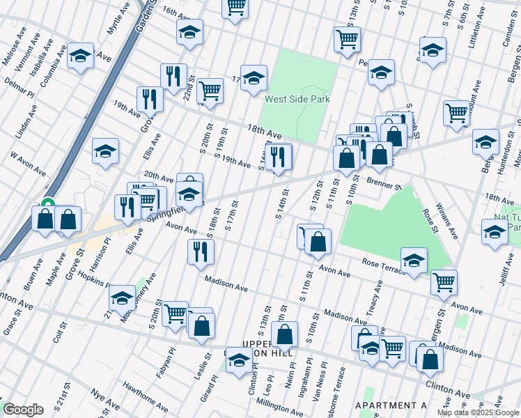 map of restaurants, bars, coffee shops, grocery stores, and more near 716 South 15th Street in Newark