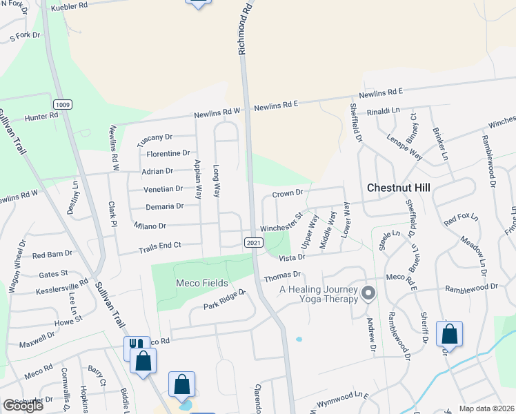 map of restaurants, bars, coffee shops, grocery stores, and more near 65 Crown Drive in Easton