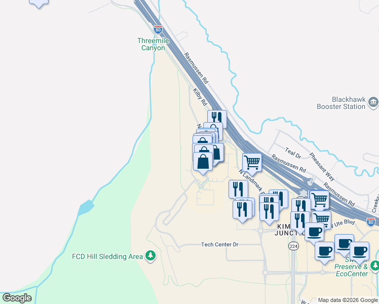 map of restaurants, bars, coffee shops, grocery stores, and more near 6785 North 2200 West in Park City