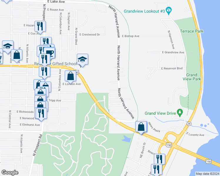map of restaurants, bars, coffee shops, grocery stores, and more near 1901 East Purdue Street in Peoria