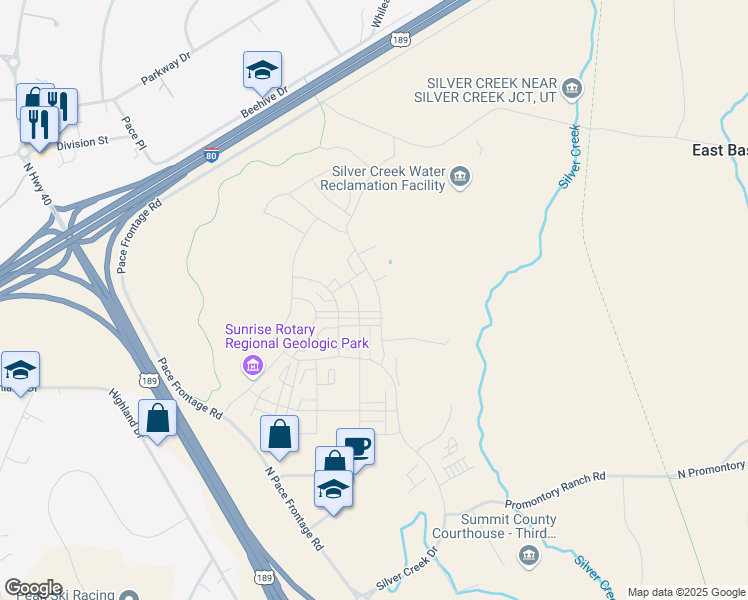 map of restaurants, bars, coffee shops, grocery stores, and more near 6799 Woods Rose Drive in Park City