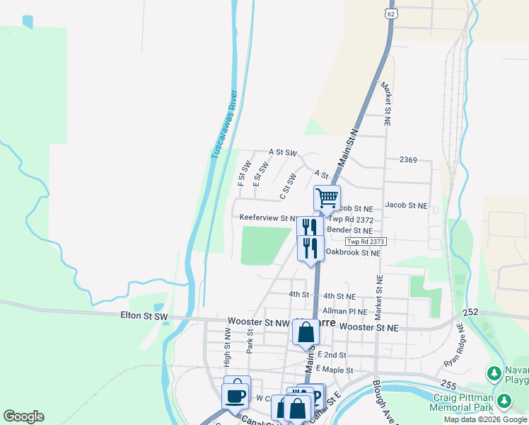 map of restaurants, bars, coffee shops, grocery stores, and more near 138 Keeferview St NW in Navarre