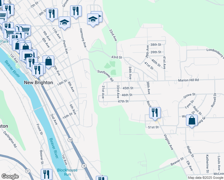 map of restaurants, bars, coffee shops, grocery stores, and more near 3212 45th Street in New Brighton