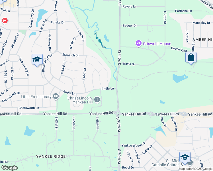 map of restaurants, bars, coffee shops, grocery stores, and more near 8499 South 70th Street in Lincoln