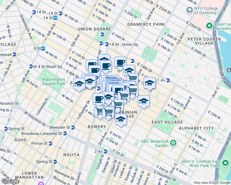 map of restaurants, bars, coffee shops, grocery stores, and more near 11 Saint Marks Place in New York