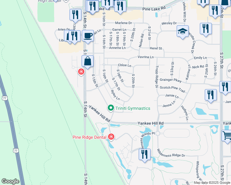 map of restaurants, bars, coffee shops, grocery stores, and more near 8268 Ryley Lane in Lincoln