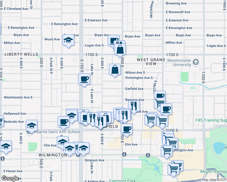 map of restaurants, bars, coffee shops, grocery stores, and more near 838 East Garfield Avenue in Salt Lake City
