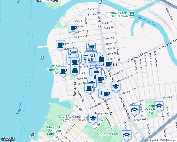 map of restaurants, bars, coffee shops, grocery stores, and more near in Brooklyn