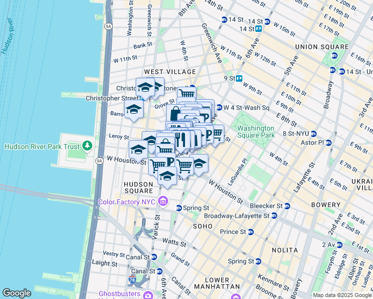 map of restaurants, bars, coffee shops, grocery stores, and more near in New York