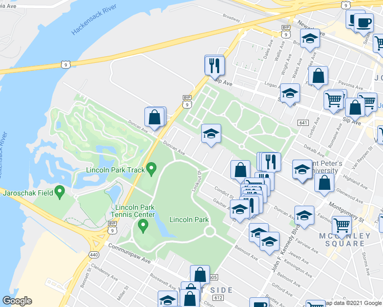 map of restaurants, bars, coffee shops, grocery stores, and more near 198 Freeman Avenue in Jersey City