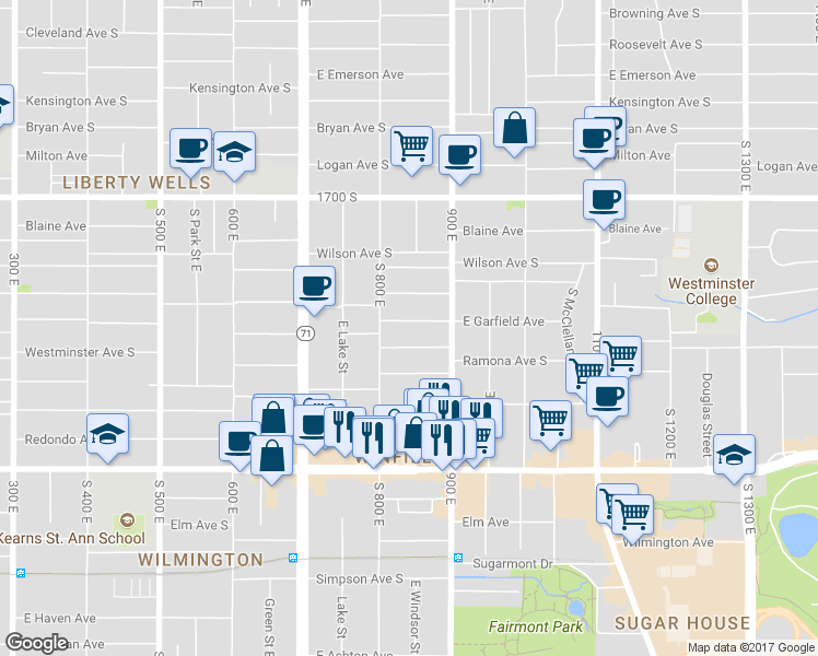 map of restaurants, bars, coffee shops, grocery stores, and more near 838 East Garfield Avenue in Salt Lake City