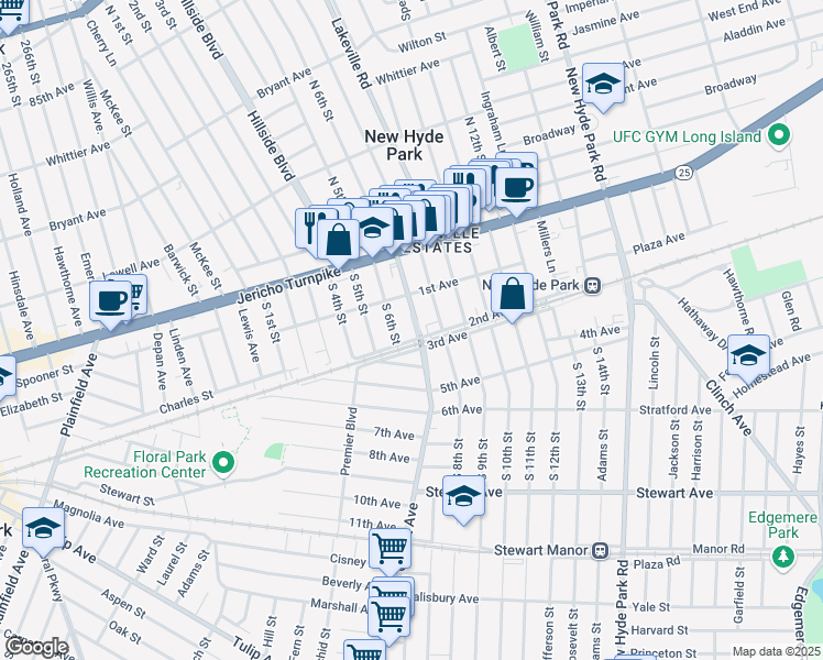 map of restaurants, bars, coffee shops, grocery stores, and more near 149 Covert Avenue in New Hyde Park