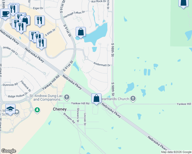 map of restaurants, bars, coffee shops, grocery stores, and more near 9636 Toma Road in Lincoln