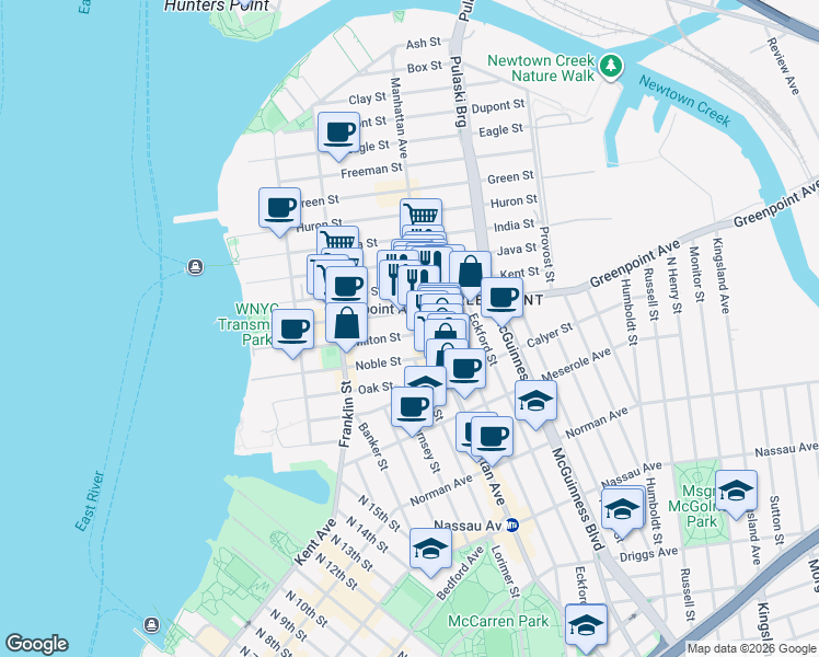 map of restaurants, bars, coffee shops, grocery stores, and more near in Brooklyn