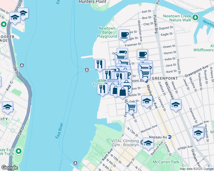 map of restaurants, bars, coffee shops, grocery stores, and more near 960 Manhattan Avenue in Brooklyn