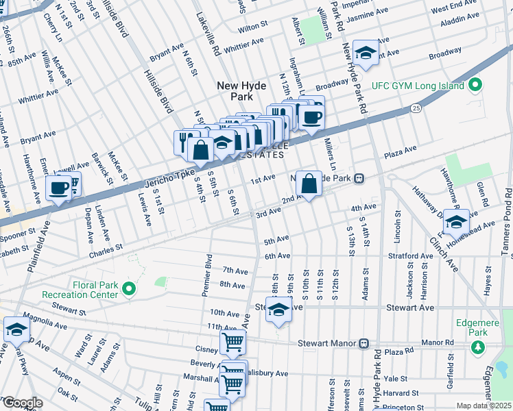 map of restaurants, bars, coffee shops, grocery stores, and more near 149 Covert Avenue in New Hyde Park