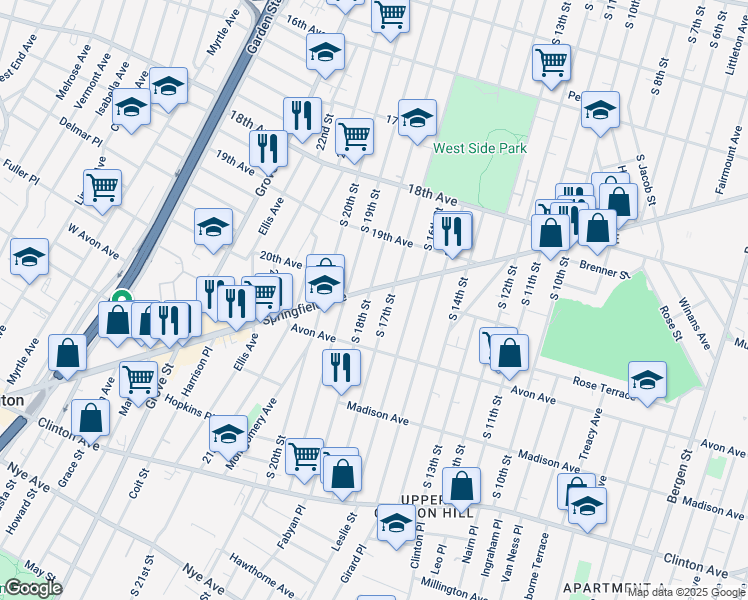 map of restaurants, bars, coffee shops, grocery stores, and more near 762 South 18th Street in Newark