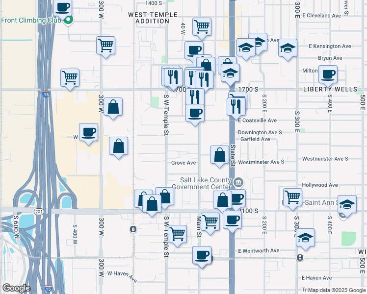 map of restaurants, bars, coffee shops, grocery stores, and more near 39 Layton Avenue in Salt Lake City