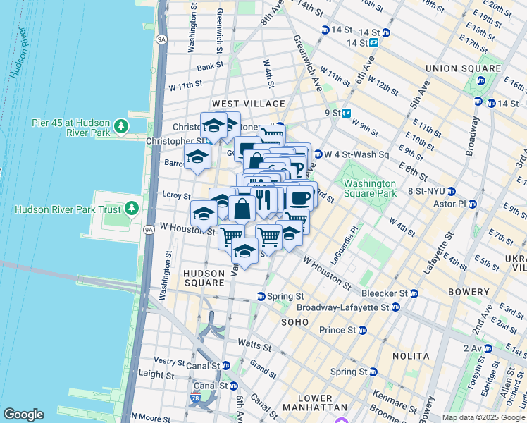 map of restaurants, bars, coffee shops, grocery stores, and more near in New York