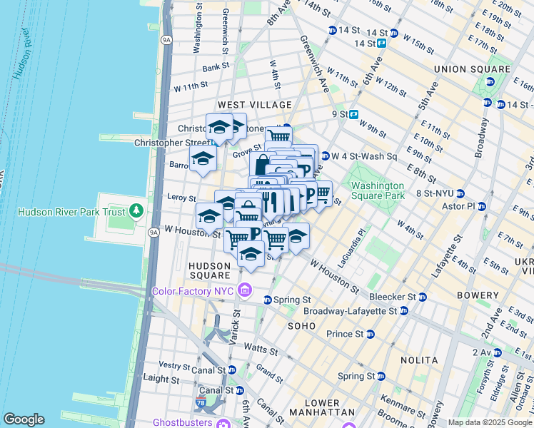 map of restaurants, bars, coffee shops, grocery stores, and more near in New York
