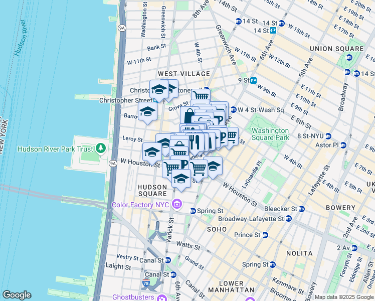 map of restaurants, bars, coffee shops, grocery stores, and more near in New York