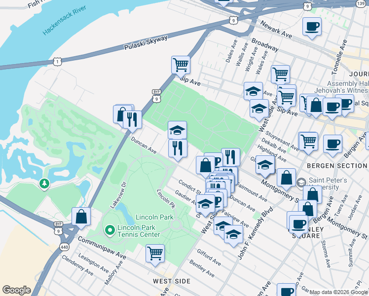 map of restaurants, bars, coffee shops, grocery stores, and more near in Jersey City