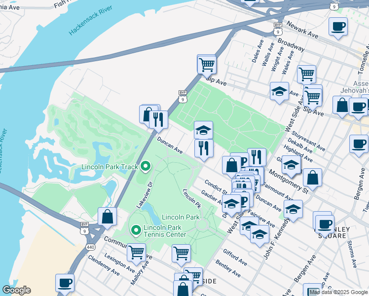 map of restaurants, bars, coffee shops, grocery stores, and more near 198 Freeman Avenue in Jersey City
