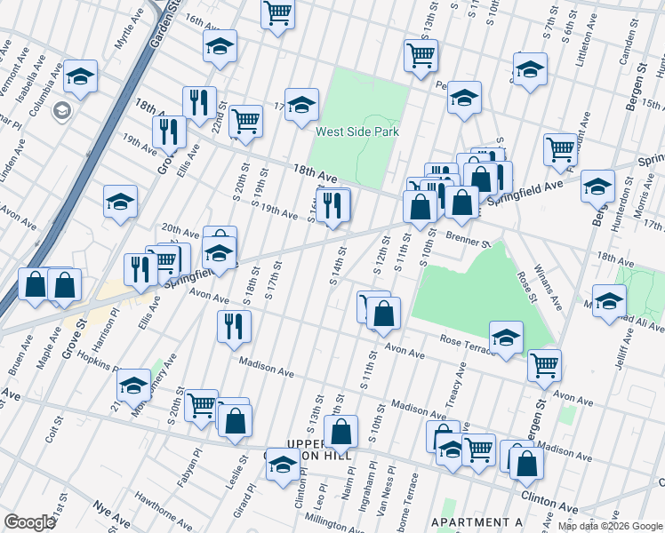 map of restaurants, bars, coffee shops, grocery stores, and more near 716 South 15th Street in Newark