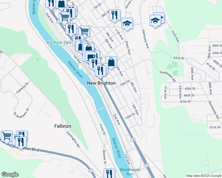 map of restaurants, bars, coffee shops, grocery stores, and more near 313 14th Street in New Brighton